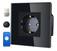 TAWOIA Schuko, prise intelligente, 1 compartiment, 16 A, contrôle par application, travail avec Alexa, cadre en verre, 86 x 86 mm, noir, Wi-Fi seulement 2,4 GHz