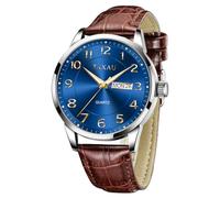 Taxau Montre à quartz analogique de luxe pour homme - Étanche - Classique - Grand cadran - Simple - Facile à lire - Style minimaliste - Jour et date - Montre à quartz pour homme, G8405-marron et bleu