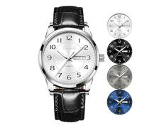 Taxau Montres pour Homme avec Bracelet en Cuir de Luxe, Classiques, imperméables, pour la journée d'affaires, la Date, Montres Arabes en Diamant pour Homme, 8405-argenté, Ronda, Montres de plongée