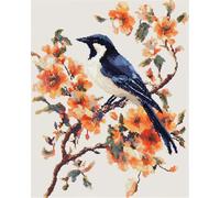 Taxpy 11Ct Canevas Broderie Point De Croix Kit Complet Adulte Debutant,Fleurs, Oiseaux Et Pies 40X50Cm Kit Broderie Point De Croix Compté Imprimé Enfant Débutant Adulte Anglaise, Easy Set Loisirs