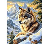 Taxpy 11Ct Canevas Broderie Point De Croix Kit Complet Adulte Debutant,Loup Sous Les Montagnes Enneigées 40X50Cm Kit Broderie Point De Croix Compté Imprimé Débutant Adulte Anglaise, Easy Set Lois