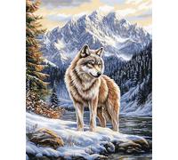 Taxpy 11Ct Canevas Broderie Point De Croix Kit Complet Adulte Debutant,Loup Sous Les Montagnes Enneigées 30X40Cm Kit Broderie Point De Croix Compté Imprimé Débutant Adulte Anglaise, Easy Set Lois