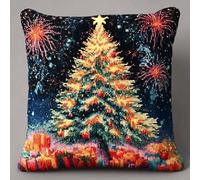 Taxpy Cadeau,Noël coussin à loquet,kit de coussin à crochet latch hook,point noué fait main pour décoration d’hiver,43x43 cm -5