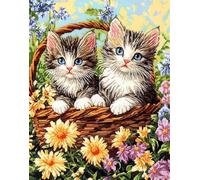 Taxpy Canevas Broderie Point De Croix Kit Complet Adulte Debutant Compté Pré Imprimé Estampillé Moderne Débutant Avec Fils, Chats Dans Un Panier De Fleurs 40X50Cm 11Ct Cross Stitch Loisirs Cré