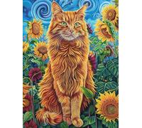 Taxpy Diy Broderie De Perles Chat Animal Et Ciel Étoilé Perles De Mosaïque Brodées À La Main,Kits De Points De Croix,Cadeau Pour Amis 50x70cm