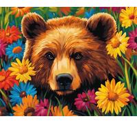 Taxpy Diy Broderie De Perles Ours Animal Et Fleurs Colorées Ensemble De Broderie De Perles,Ensembles D'Artisanat De Bricolage,Outils De Loisirs,Kits De Points De Croix 60x80cm