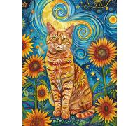 Taxpy Diy Kit Broderie Debutant Chat Animal Et Fleurs De Tournesol Perles Au Point De Croix,Broderie De Perless,Bricolage,Tenture Murale,Ensemble De Broderies 3D 30x40cm