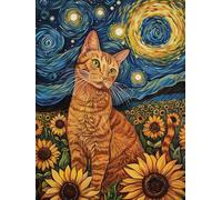Taxpy Diy Perles En Verre Chat Animal Et Fleurs De Tournesol Kit De Couture De Perles Estampillées,Bricolage,Point De Croix,Cadeau Pour Amis 60x80cm