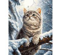 Taxpy Diy Point De Croix Perlé Chat Animal Dans La Neige Perles Au Point De Croix,Broderie De Perless,Bricolage,Tenture Murale,Ensemble De Broderies 3D 60x80cm