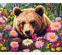 Taxpy Diy Point De Croix Perlé Ours Animal Et Fleurs Colorées Paquet De Matériel De Broderie De Perles,Bricolage,Ornement Photo Stéréoscopique Fait À La Main,Cadeau 60x80cm