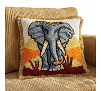 Taxpy Kit Canevas à Nouer 43x43 cm,Éléphant,Coussin DIY pour Enfants et Adultes,Kit de Crochet Locker Hook avec Toile Imprimée et Outils,Projet Créatif Décoration Canapé