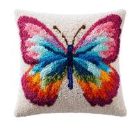 Taxpy Kit Canevas à Nouer 43x43 cm,Papillon coloré,Coussin DIY pour Enfants et Adultes,Kit de Crochet Locker Hook avec Toile Imprimée et Outils,Projet Créatif Décoration Canapé