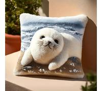 Taxpy Kit Complet de Coussin à Point Noué,Un adorable phoque prend un bain de soleil,Latch Hook Cushion Kit 43×43 cm,Set DIY avec Crochet pour Enfants et Adultes Débutants,Artisanat Créatif