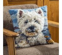 Taxpy Kit Crochet à Loquet Coussin 43x43cm,West High White Ground Terrier,Housse de Coussin DIY pour Débutants avec Toile Imprimée,Fil,Fermeture Éclair,Kit Latch Hook Complet pour Adultes
