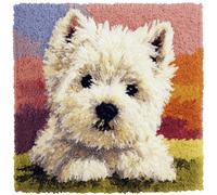 Taxpy Kit Crochet à Loquet Housse de Coussin 43x43cm - West High White Ground Terrier - Kit Latch Hook Complet pour Débutants & Adolescent,Toile Imprimée,Outil,Fil Prêt à l'Emploi