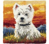 Taxpy Kit Crochet à Loquet pour Coussin 43x43cm - West High White Ground Terrier - Kit DIY Relaxant pour Débutants, Toile Imprimée, Fil Pré-coupé, Dos Velours avec Zip - Activité Anti-Stress