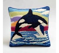 Taxpy Kit de Coussin à Crochet Maille Fait Maison Killer Baleine Orca Jumping Out From Sea Couverture de Coussin 43x43cm,Adapté Aux Débutants avec Motifs Préimprimés,pour Adultes et Débutants