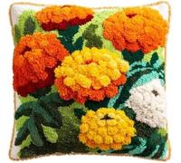 Taxpy Kit de Coussin à Crochet Maille Fait Maison Marigold Flowers And Green Leaves Couverture de Coussin 43x43cm,Adapté Aux Débutants avec Motifs Préimprimés,pour Adultes et Débutants - 4