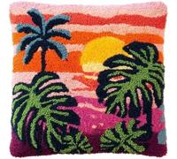 Taxpy Kit de Coussin à Crochet Maille Fait Maison Monstera Deliciosa Leaves And Sunset Couverture de Coussin 43x43cm,Adapté Aux Débutants avec Motifs Préimprimés,pour Adultes et Débutants