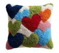 Taxpy Kit DIY Crochet à la Main,Kit Latch Hook Coussin Cœur multicolore en forme de cœur 43x43 cm,Canevas Point Noué pour Débutants,Adultes,Activité Créative et Loisir Manuel