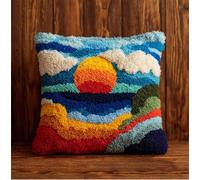 Taxpy Kit D'Oreiller À Crochet De Verrouillage, Coucher De Soleil Sur Un Paysage Féerique Kit Coussin Au Point Noué, Loquet Crochet Complet Housse De Coussin, Couture,43X43Cm
