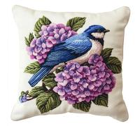 Taxpy Kit D'Oreiller À Crochet De Verrouillage Fleurs d'hortensia et oiseaux Verrouillage Loquet Crochet Coussin Kit, Latch Hook Canevas Coussin 43x43cm