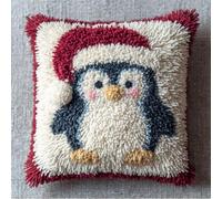Taxpy Kit D'Oreiller À Crochet De Verrouillage, Petit Pingouin Avec Un Chapeau De Père Noël Kit Coussin Au Point Noué, Loquet Crochet Complet Housse De Coussin, Couture,43X43Cm