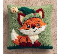 Taxpy Kit D'Oreiller À Crochet De Verrouillage, Petit Renard Portant Un Chapeau De Noël Kit Coussin Au Point Noué, Loquet Crochet Complet Housse De Coussin, Couture,43X43Cm