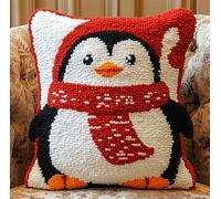 Taxpy Kit D'Oreiller À Crochet De Verrouillage, Pingouin Mignon Kit Coussin Au Point Noué, Loquet Crochet Complet Housse De Coussin, Couture,43X43Cm