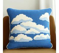 Taxpy Kit Latch Hook Ciel bleu et nuages blancs pour Coussin 43x43 cm - Kit de Crochet de Loquet DIY avec Canevas au Point Noué