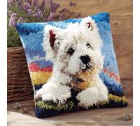 Taxpy Kit Latch Hook Coussin 43x43cm - West High White Ground Terrier - Housse DIY avec Toile Imprimée, Dos Suédine et Zip - Parfait pour Débutants Adultes & Adolescent