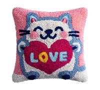 Taxpy Kit Point Noué Á Faire Coussin Broderie Debutant Diy Chat Et Coeur D'Amour Latch Hook Kit Complet Decoration Maison Manuelle Loisir Créatif Ca. 43 X 43 Cm Embroidery