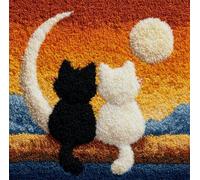 Taxpy Kit Point Noué Á Faire Coussin Broderie Debutant Diy Deux Chats Au Coucher Du Soleil Latch Hook Kit Complet Decoration Maison Manuelle Loisir Créatif Ca. 43 X 43 Cm Embroidery