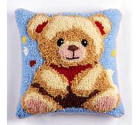 Taxpy Kit Point Noué Coussin Ours en peluche de dessin animé 43x43 cm - Kit Crochet à Loquet Latch Hook pour Débutants,Adultes - avec Fil,Canevas Pré-imprimé et Crochet Inclus