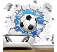 Taxpy Papier Peint Mural 3D Personnalisé,Photo De Football Sur Un Mur Cassé,Poster Mural Pour Chambre D'Enfant Ou Salon,Décoration Créative Autocollante-300X210Cm
