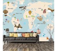 Taxpy Papier Peint Mural Personnalisé Avec Carte Du Monde,Animaux,Voiliers Et Avions,Motif 3D,Idéal Pour Une Chambre D'Enfant Ou Une Chambre À Coucher-150X105Cm