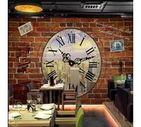 Taxpy Papier Peint Photo 3D Personnalisé Horloge Murale En Briques Autocollant Mural Effet 3D Papier Peints Panoramique Décoration Murale Pour Salon Chambre À Coucher Tv-350X256Cm