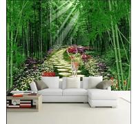 Taxpy Papier Peint Photo 3D Personnalisé Représentant Un Paysage Naturel,Une Forêt De Bambous Verts Et Un Cerf,Idéal Pour Décorer Un Canapé Ou Un Salon-350X256Cm