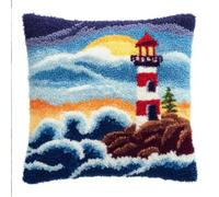 Taxpy Phare Kit De Coussins Avec Crochet,43 X 43 Cm | Latch Hook Canevas Coussin Point Convient aux débutants aux adultes Créatif Décoration intérieure Projets artisanaux Idéal