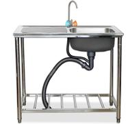 TAXXII Évier Commercial à Une cuve, kit de Cuisine Utilitaire avec égouttoir et Planche à découper, en Acier Inoxydable argenté, idéal pour Le Camping, Le Garage, Les Petits espaces, la b