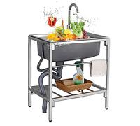 TAXXII Évier de Cuisine à Une cuve en Acier Inoxydable avec Support, Robinet et égouttoir, pour Usage Commercial, Professionnel ou de Garage/buanderie.