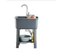 TAXXII Évier de Cuisine/bac à lessive autoportant en Plastique, lavabo Utilitaire d'intérieur et d'extérieur avec Robinet et étagère de Rangement (40 x 40 cm / 15,7 x 15,7 po, Gris)