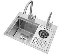 TAXXII Évier de Cuisine en Acier Inoxydable 304 avec Lave-Tasses, cuve Unique, Couvercle et Tous Les Accessoires Inclus (60 x 43 x 22 cm)