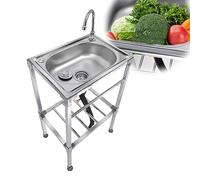 TAXXII Évier de Cuisine en Acier Inoxydable à 1 bac avec Support de Camping Portable et Robinet, Facile à Installer en extérieur pour Jardins, Restaurants et Bars (48 x 35 x 83 cm)