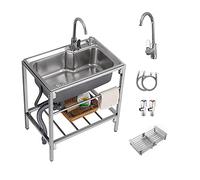 TAXXII Évier de Cuisine en Acier Inoxydable avec Support, Ensemble Utilitaire Commercial pour Restaurant, Robinet d'eau Chaude et Froide, pour buanderie, Jardin, Garage, extérieur.