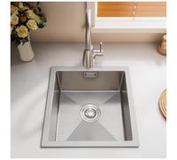 TAXXII Évier de Cuisine encastrable en Acier Inoxydable, cuve Unique à Montage par Le Dessus avec Accessoires, Compatible Lave-Vaisselle, pour Poste de Travail, Camping-Car et Bar (Argent