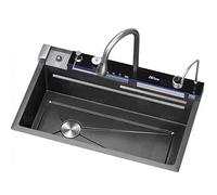 TAXXII Évier de Cuisine Multifonction en Acier Inoxydable à cuve Unique, Noir, à Poser/à encastrer/sous Plan (80 x 45)