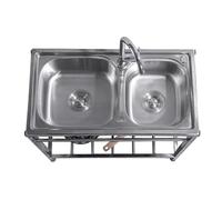 TAXXII Évier de Cuisine Professionnel à Double cuve, Robuste, en Acier Inoxydable avec Plaque de séparation, sur Pied, pour Restauration et hôpital, en intérieur comme en extérieur.