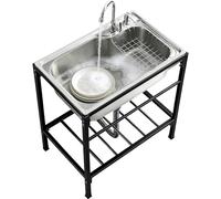 TAXXII Évier de Jardin extérieur en Acier Inoxydable avec Support et Robinet intégrés, Robuste, à Une cuve, avec étagère de Rangement pour terrasse, Garage, buanderie ou Cuisine.