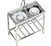 TAXXII Évier de Jardin extérieur en Acier Inoxydable avec Support et Robinet intégrés, Robuste, à Une cuve, avec étagère de Rangement pour terrasse, Garage, buanderie ou Cuisine.